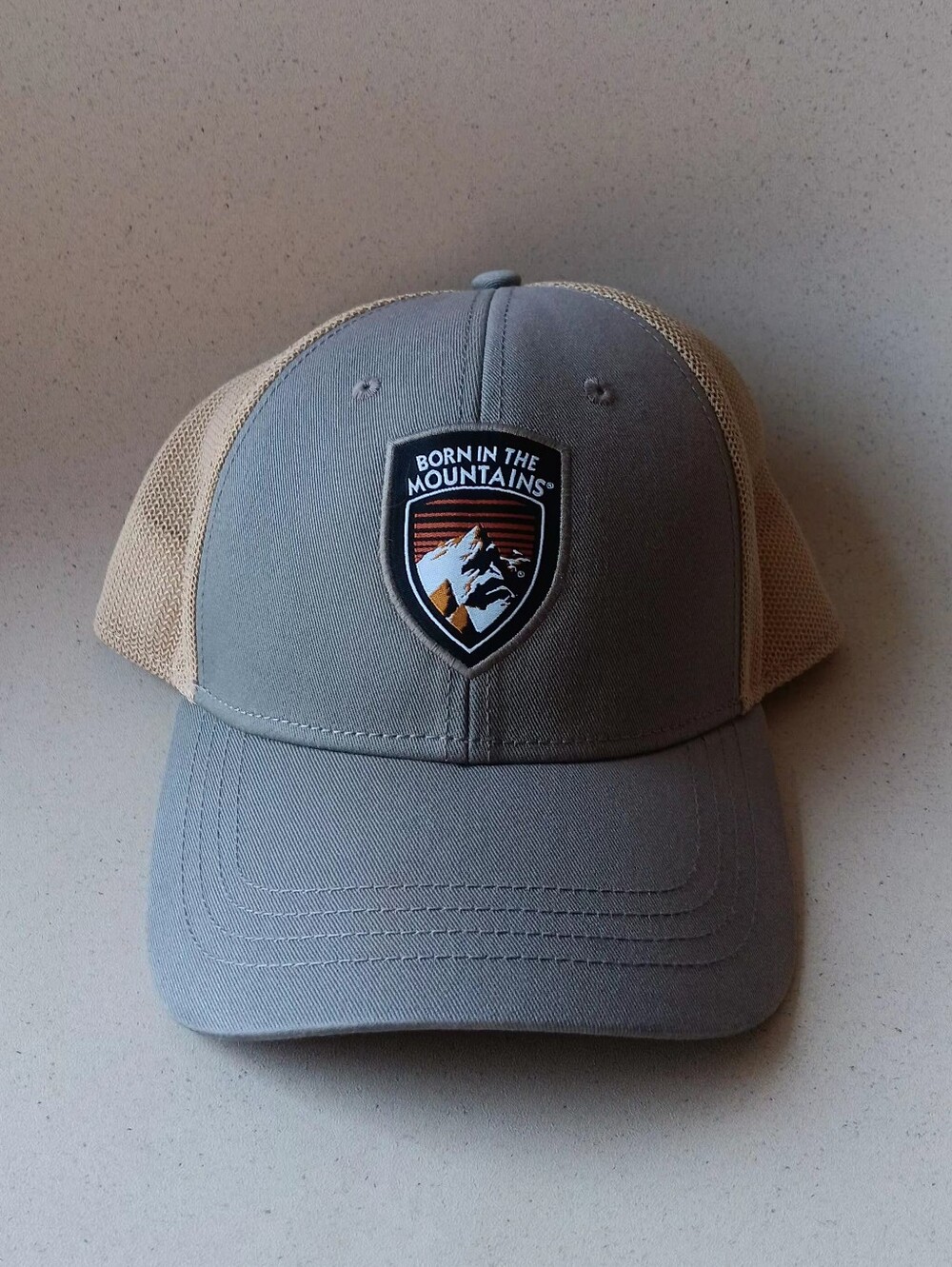 KUHL Trucker Hat, in Grey and Oatmeal Tan Mesh; Excellent Preowned Condition